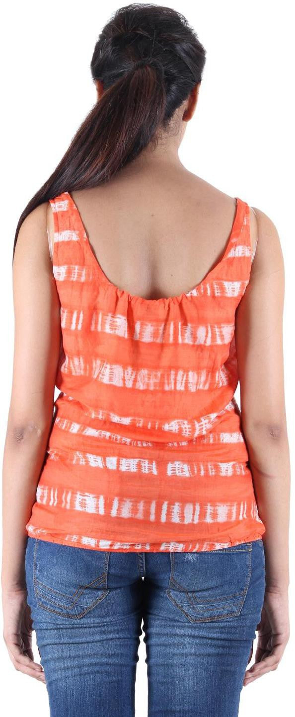 KOTTY Casual Sleeveless Printed Women Orange Top 