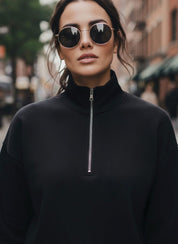 Women's Black Half-Zip Sweatshirt & Joggers Winter Set
