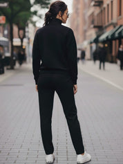 Women's Black Half-Zip Sweatshirt & Joggers Winter Set