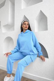 Sky Blue Cozy Hoodie & Cargo Jogger Set