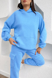 Sky Blue Cozy Hoodie & Cargo Jogger Set