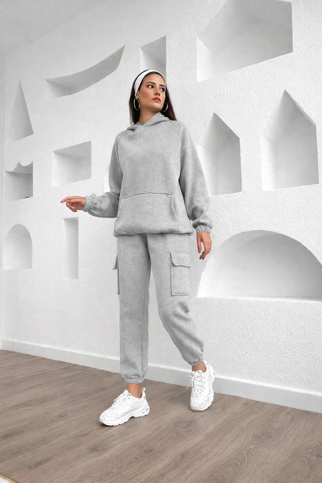 Grey Cozy Hoodie & Cargo Jogger Set