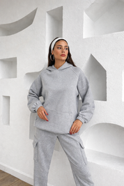 Grey Cozy Hoodie & Cargo Jogger Set