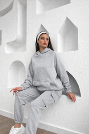 Grey Cozy Hoodie & Cargo Jogger Set