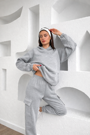 Grey Cozy Hoodie & Cargo Jogger Set