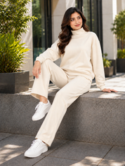 Women Off White Turtleneck Tracksuit Set