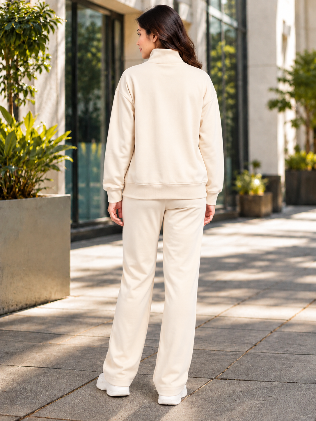 Women Off White Turtleneck Tracksuit Set