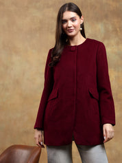 KOTTY Solid Single Breasted Casual Women Blazer (Maroon)