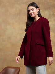KOTTY Solid Single Breasted Casual Women Blazer (Maroon)