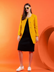 KOTTY Solid Single Breasted Casual Women Blazer (Yellow)