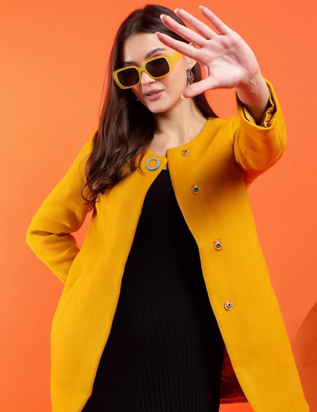 KOTTY Solid Single Breasted Casual Women Blazer (Yellow)
