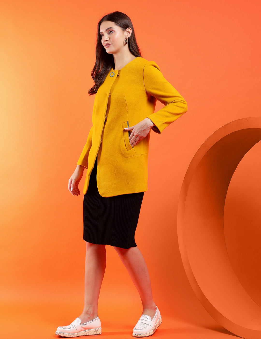 KOTTY Solid Single Breasted Casual Women Blazer (Yellow)