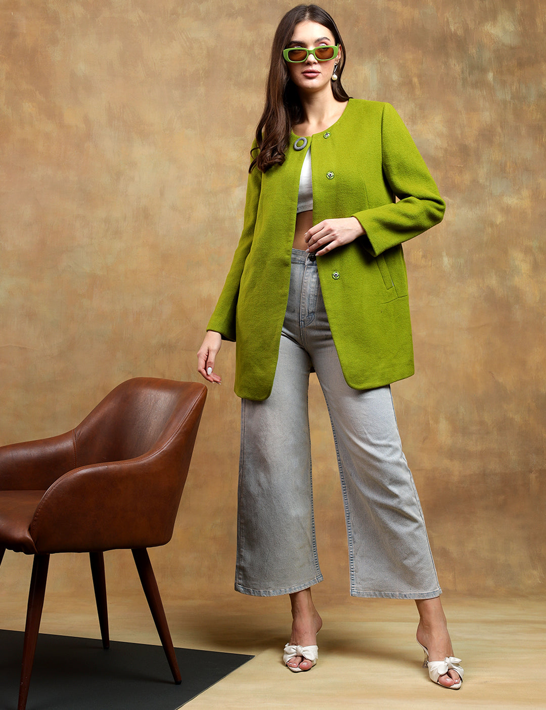 KOTTY Solid Single Breasted Casual Women Blazer (Green)