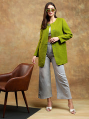 KOTTY Solid Single Breasted Casual Women Blazer (Green)