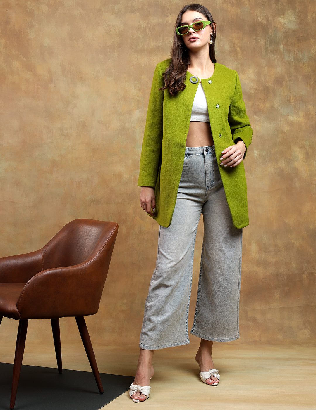 KOTTY Solid Single Breasted Casual Women Blazer (Green)