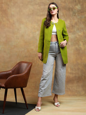 KOTTY Solid Single Breasted Casual Women Blazer (Green)