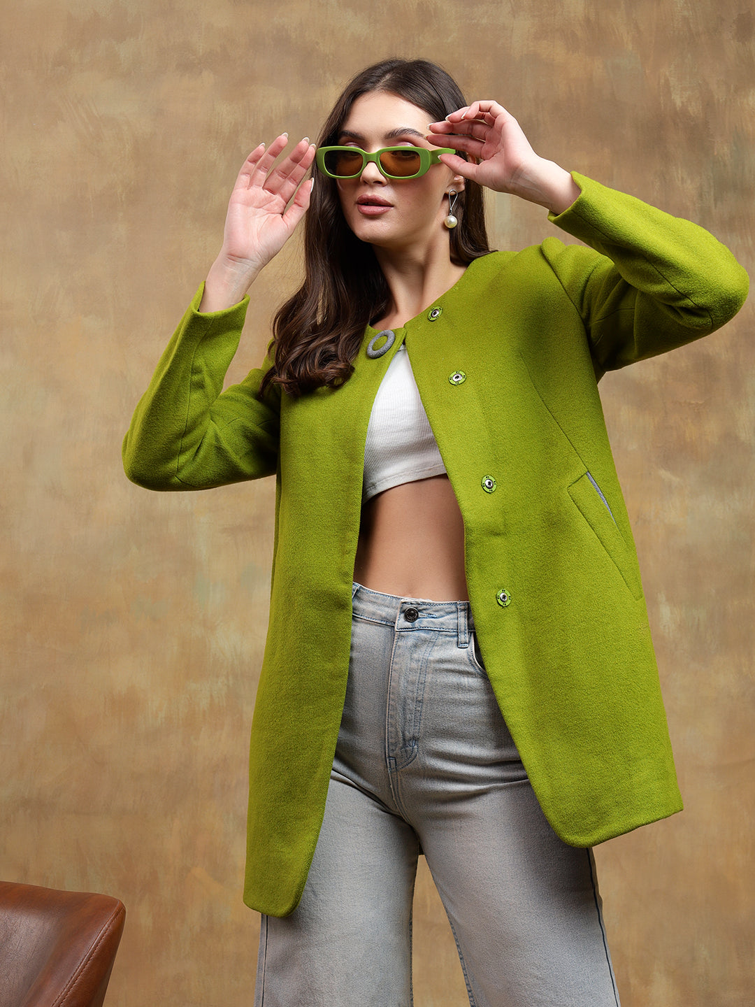KOTTY Solid Single Breasted Casual Women Blazer (Green)