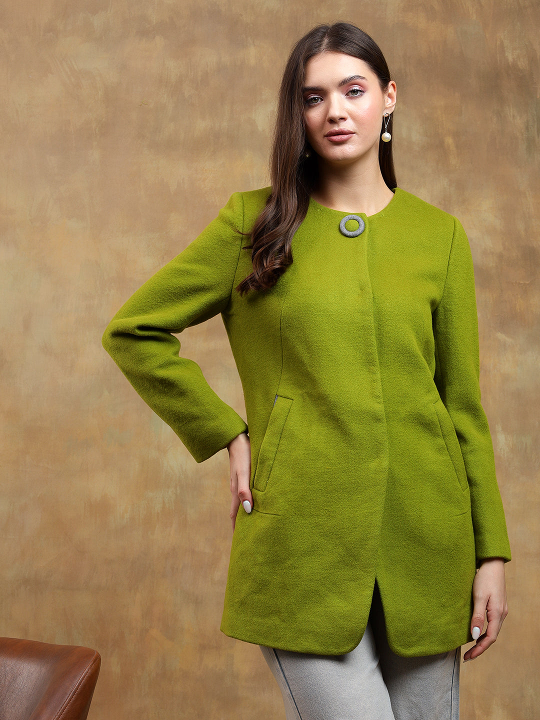 KOTTY Solid Single Breasted Casual Women Blazer (Green)