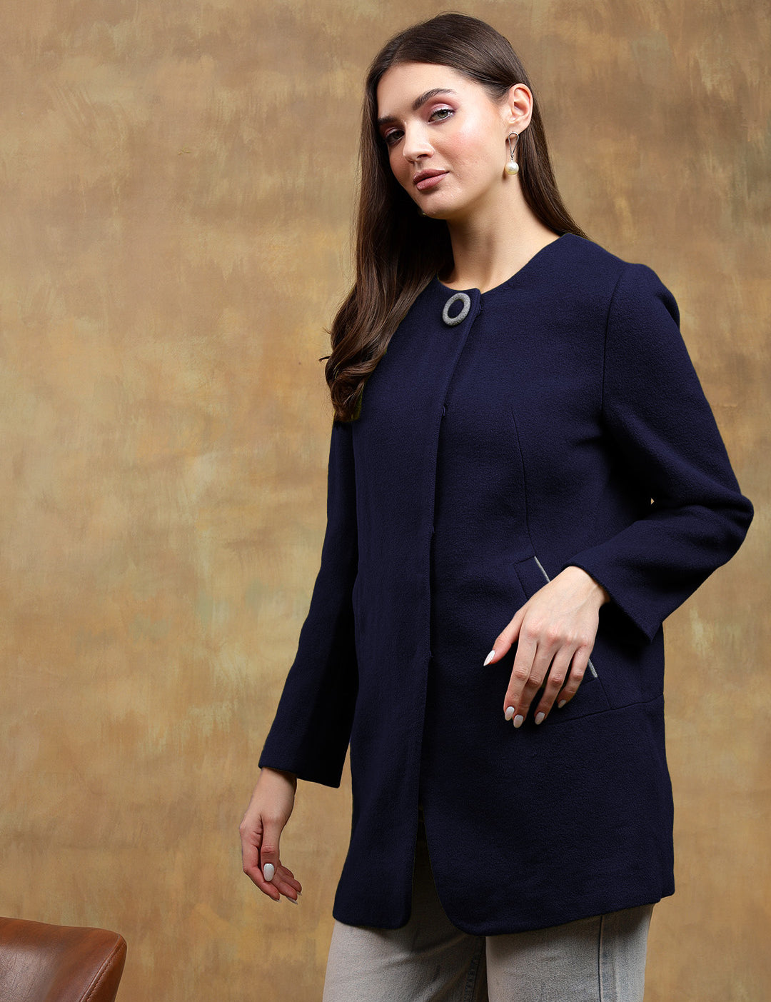 KOTTY Cotton Blend Solid Coat 