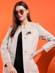 KOTTY Solid Single Breasted Casual Women Blazer (Beige)