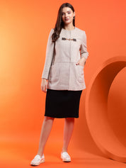 KOTTY Solid Single Breasted Casual Women Blazer (Beige)