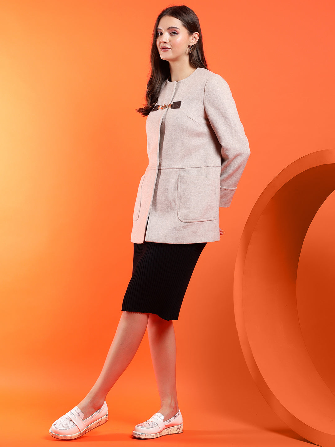 KOTTY Solid Single Breasted Casual Women Blazer (Beige)