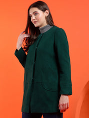 KOTTY Solid Single Breasted Casual Women Blazer (Green)