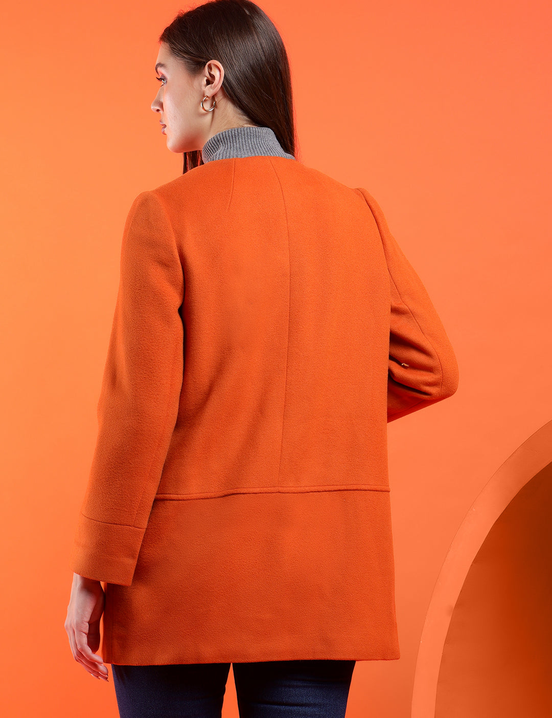 KOTTY Solid Single Breasted Casual Women Blazer (Orange)