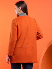 KOTTY Solid Single Breasted Casual Women Blazer (Orange)