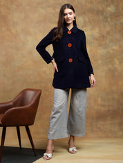 KOTTY Solid Single Breasted Casual Women Blazer (Blue)