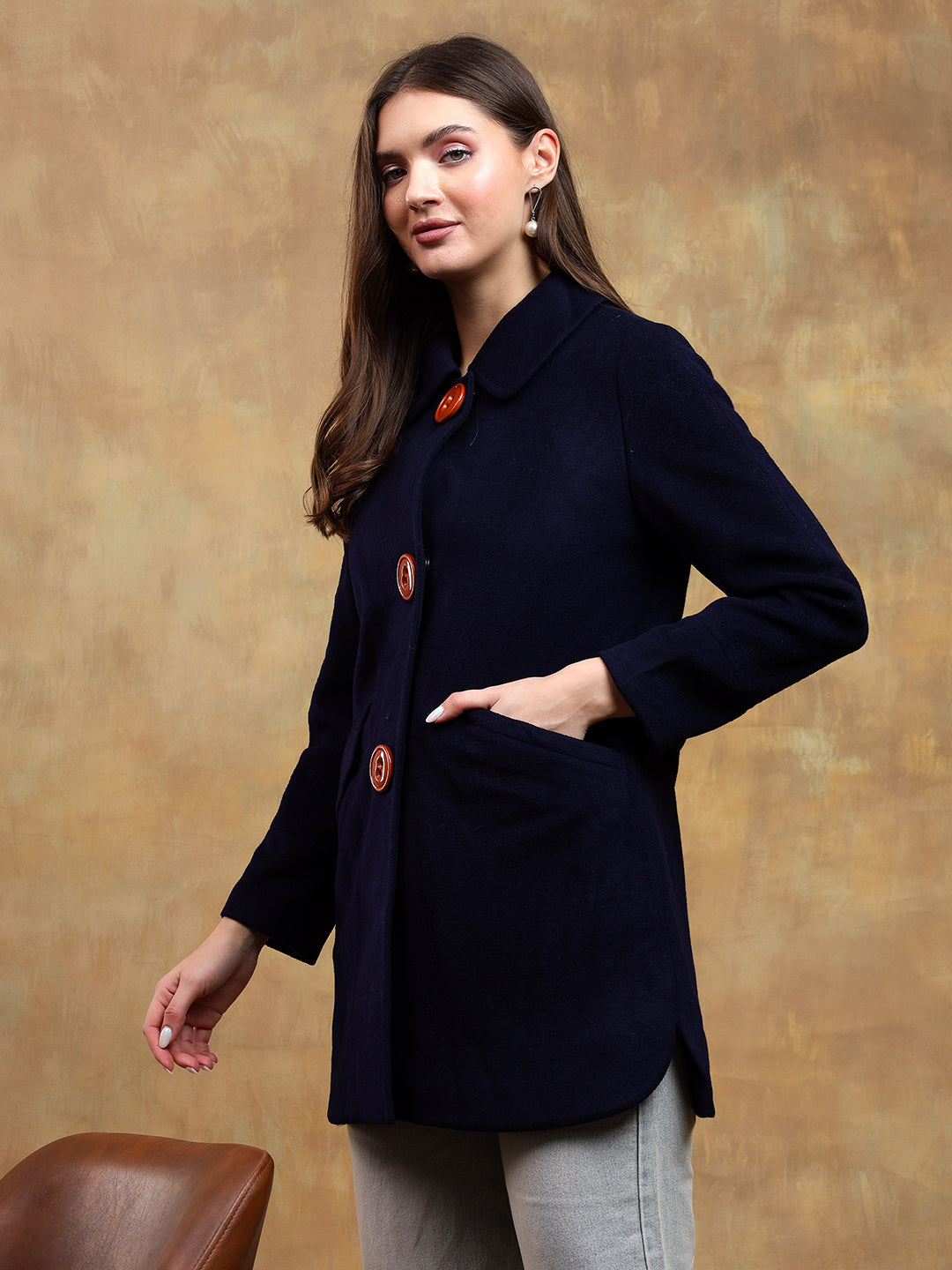 KOTTY Solid Single Breasted Casual Women Blazer (Blue)