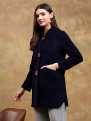 KOTTY Solid Single Breasted Casual Women Blazer (Blue)