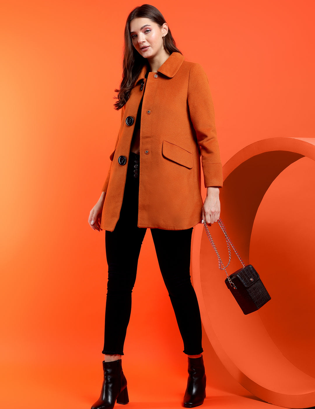 KOTTY Solid Single Breasted Casual Women Blazer (Orange)