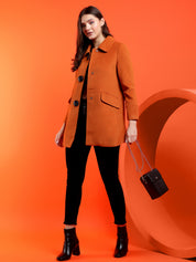 KOTTY Solid Single Breasted Casual Women Blazer (Orange)