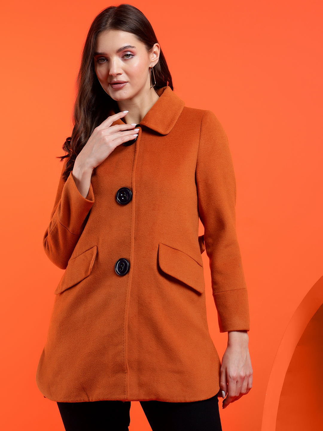 KOTTY Solid Single Breasted Casual Women Blazer (Orange)