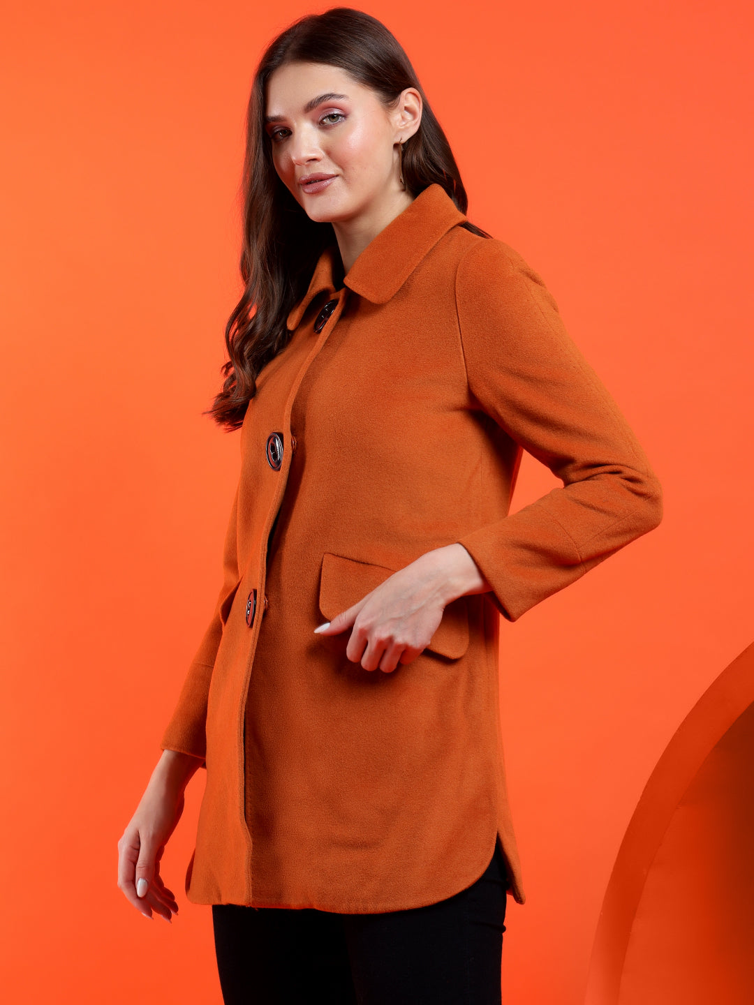 KOTTY Solid Single Breasted Casual Women Blazer (Orange)