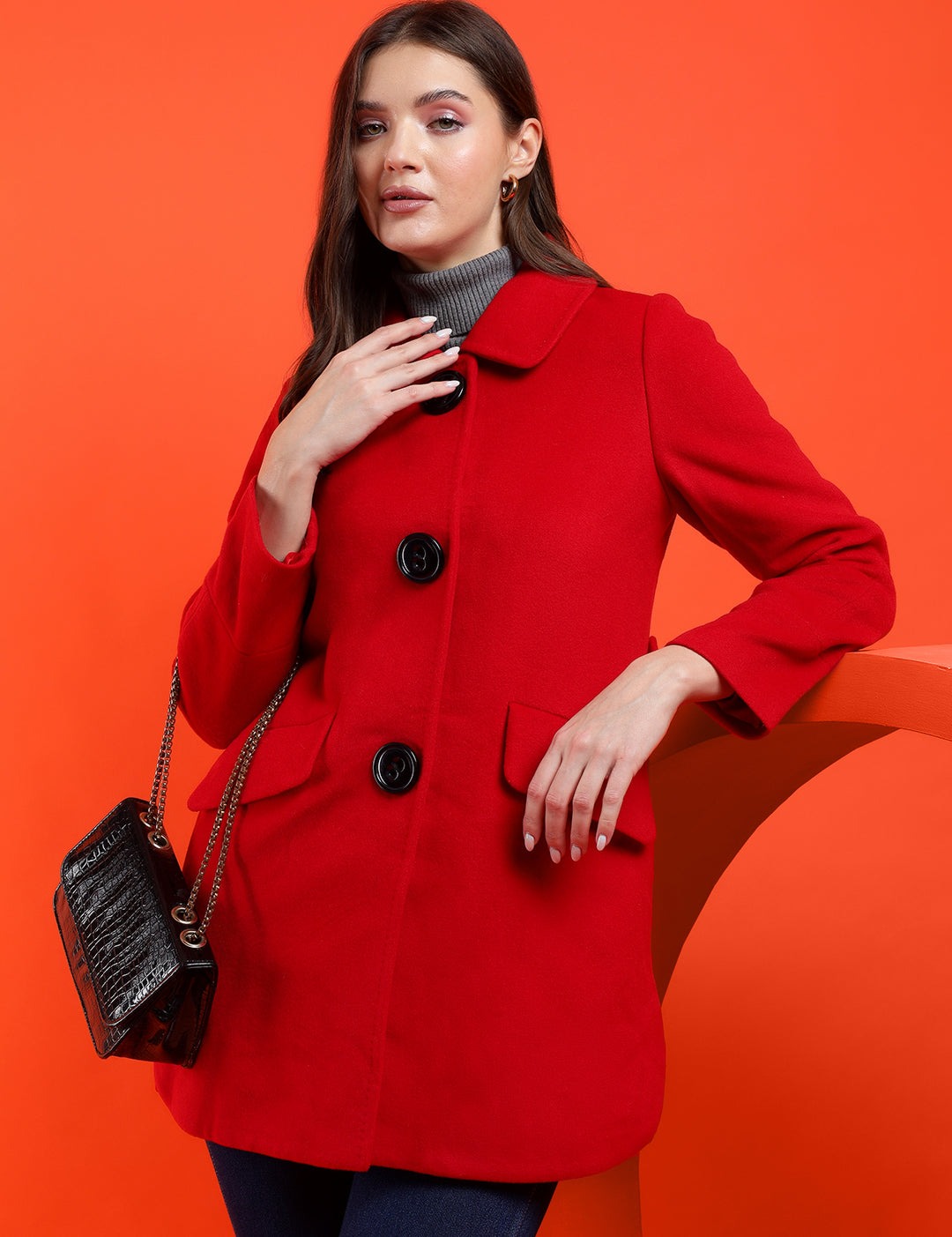 KOTTY Solid Single Breasted Casual Women Blazer (Red)