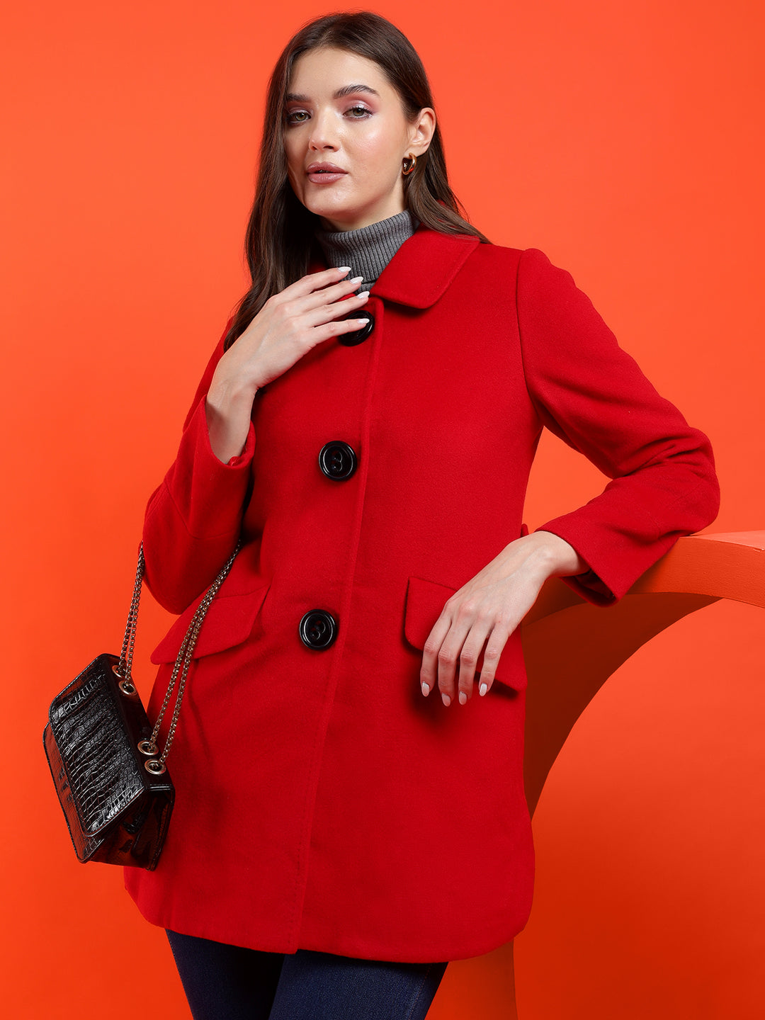 KOTTY Solid Single Breasted Casual Women Blazer (Red)