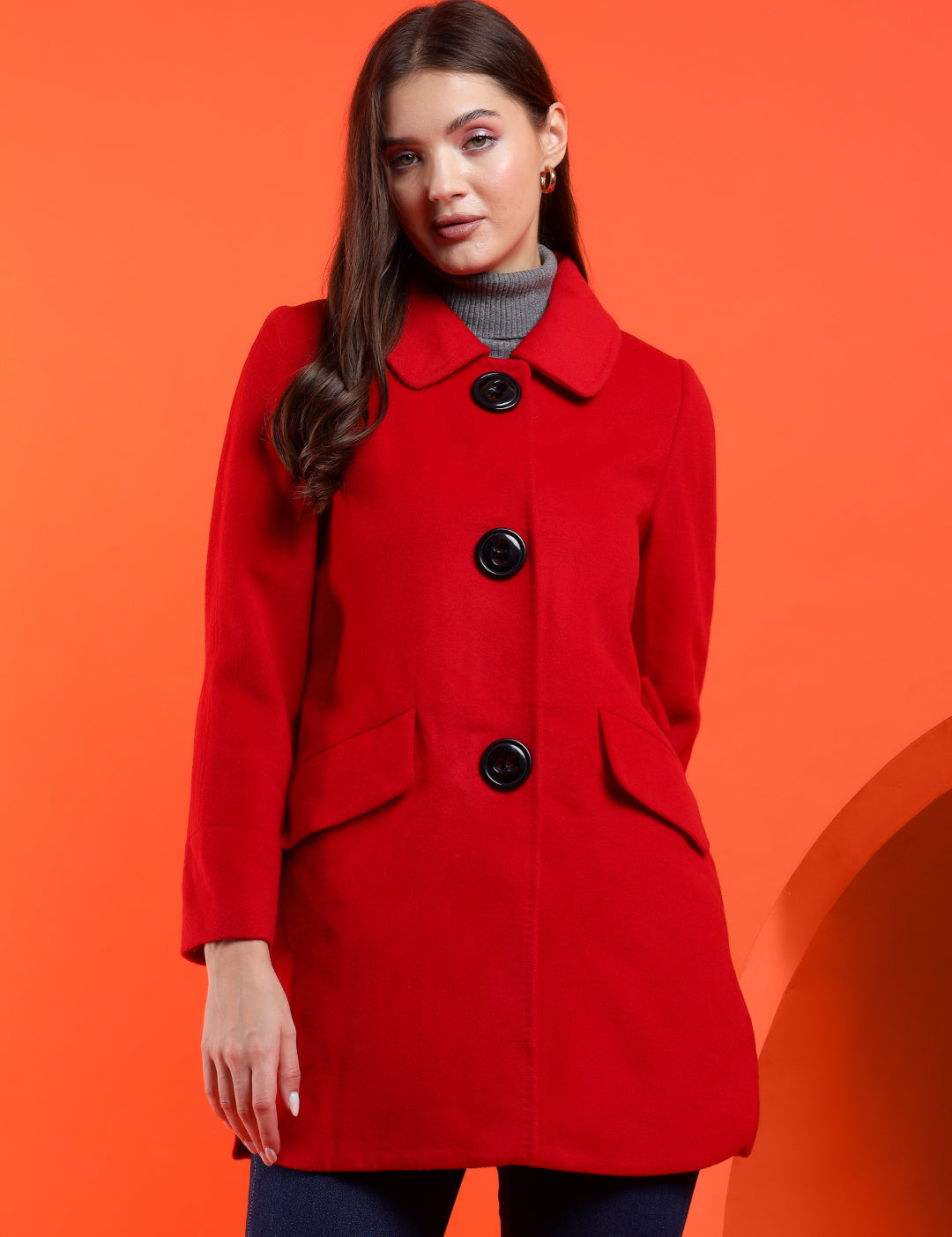 KOTTY Solid Single Breasted Casual Women Blazer (Red)