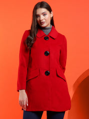 KOTTY Solid Single Breasted Casual Women Blazer (Red)