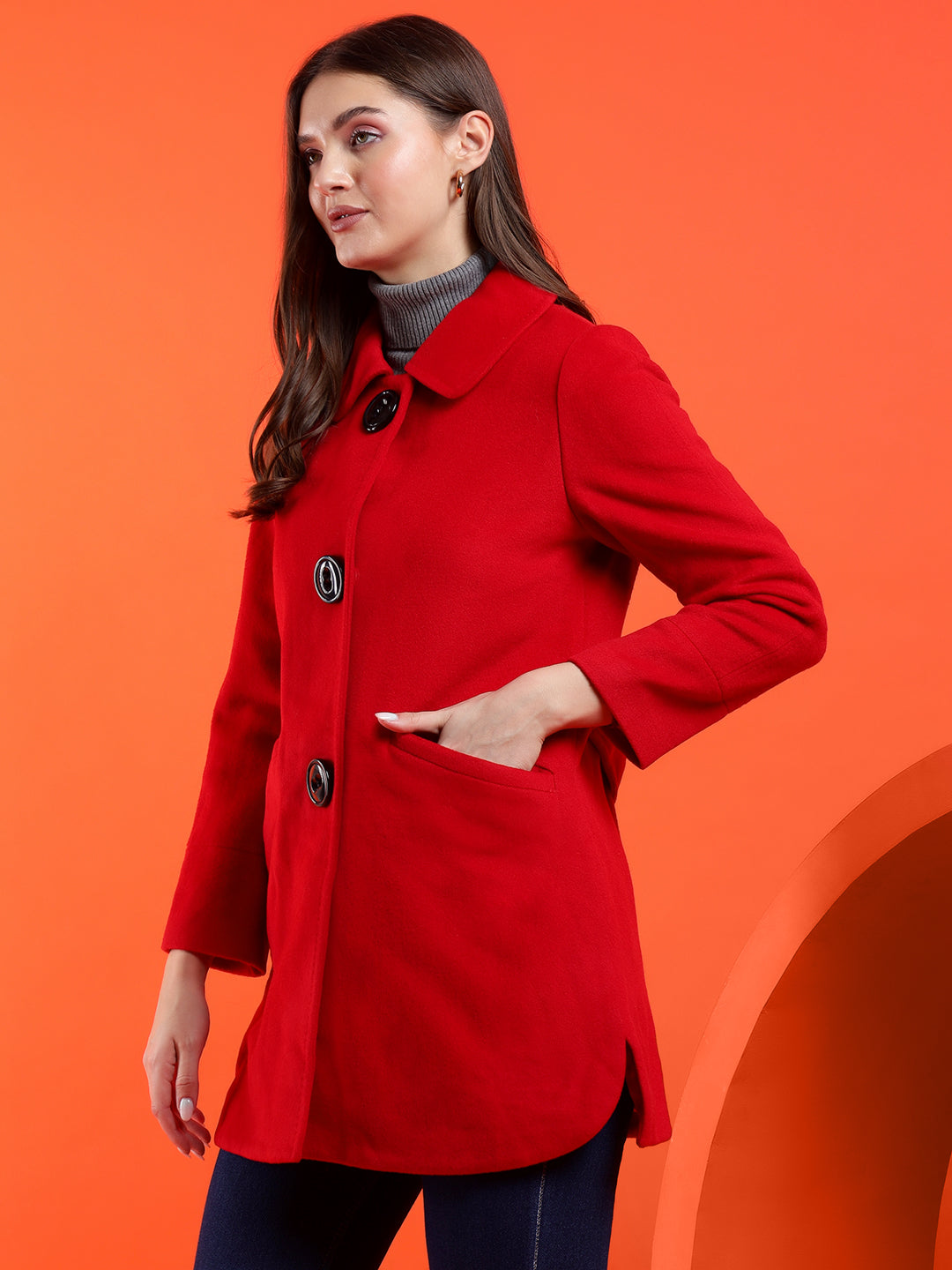 KOTTY Solid Single Breasted Casual Women Blazer (Red)