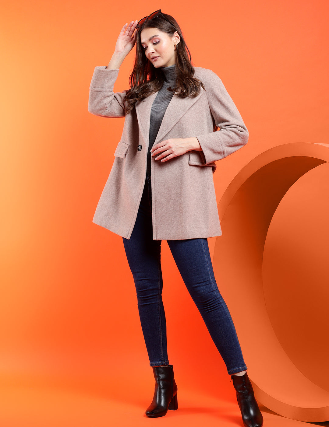 KOTTY Solid Double Breasted Casual Women Blazer (Beige)