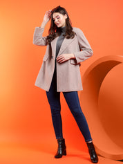 KOTTY Solid Double Breasted Casual Women Blazer (Beige)