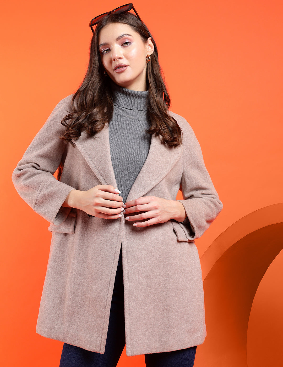 KOTTY Solid Double Breasted Casual Women Blazer (Beige)