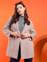 KOTTY Solid Double Breasted Casual Women Blazer (Beige)