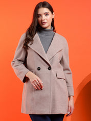 KOTTY Solid Double Breasted Casual Women Blazer (Beige)