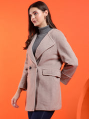 KOTTY Solid Double Breasted Casual Women Blazer (Beige)