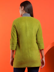 KOTTY Solid Single Breasted Casual Women Blazer (Green)