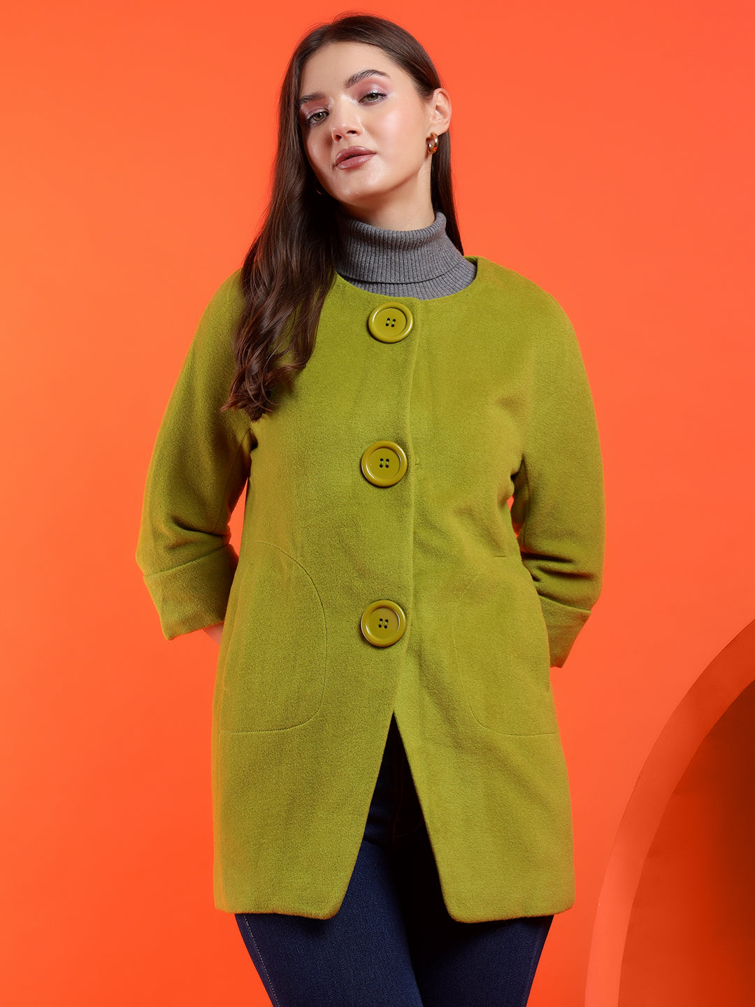 KOTTY Solid Single Breasted Casual Women Blazer (Green)