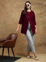 KOTTY Solid Single Breasted Casual Women Blazer (Maroon)
